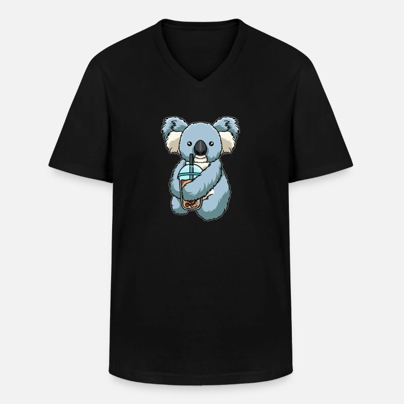 Kawaii Bubble Tea Koala - Männer-T-Shirt mit V-Ausschnitt - Schwarz