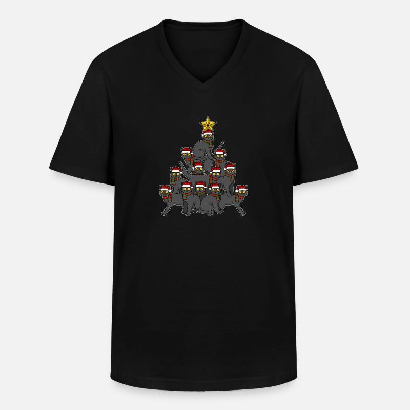 Schwarze Katze Weihnachtsbaum - Männer-T-Shirt mit V-Ausschnitt - Schwarz