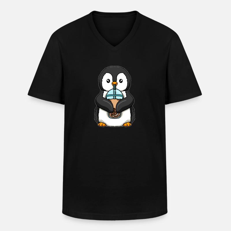 Pinguin trinkt Bubble Tea - Männer-T-Shirt mit V-Ausschnitt - Schwarz