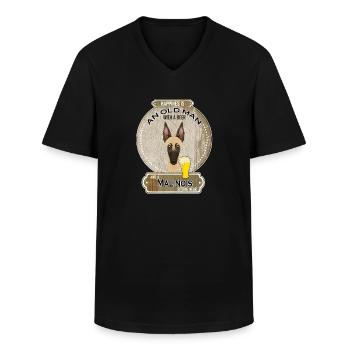 Malinois Papa Amateur de Bière Mechelaar - T-shirt col V Homme - noir - Devant - AI Model Male 178 dark (178cm)