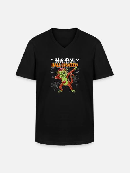 Halloween Affe Zombie - Männer-T-Shirt mit V-Ausschnitt - Schwarz