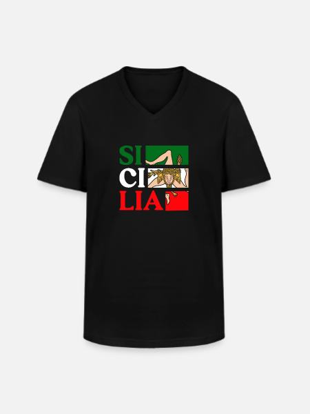 Sicily flag Sicily Palermo Italy - Men's V-Neck T-Shirt - black