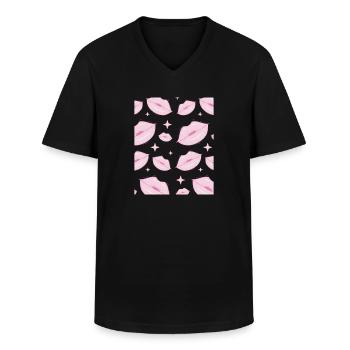 Coquette Esthétique Pink Kisses Rouge à lèvres Centre-ville - T-shirt col V Homme - noir - Devant - AI Model Male 178 dark (178cm)
