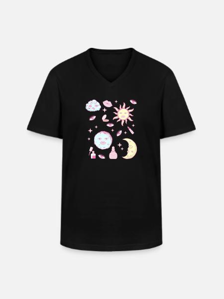 Coquette Aesthetic Roze Downtown Aesthetic - Klassiek mannen T-shirt met V-hals - zwart