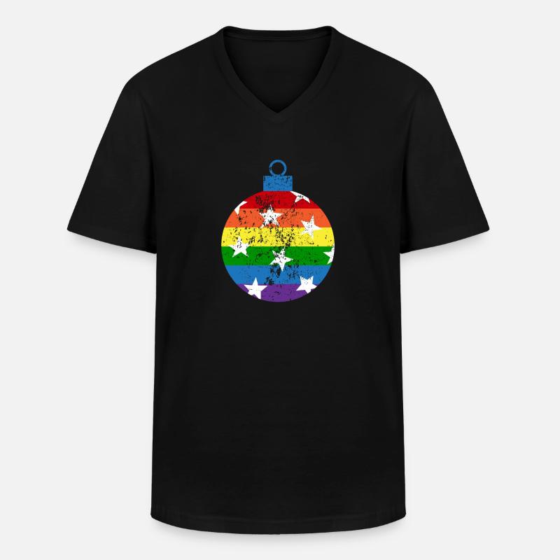 Regenbogen Weihnachtskugel Queer Gay Pride - Männer-T-Shirt mit V-Ausschnitt - Schwarz