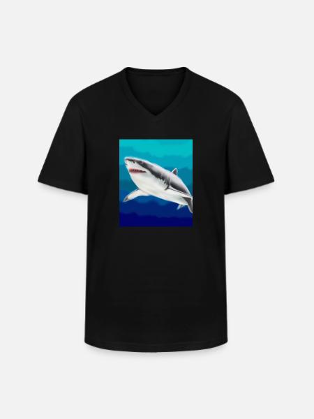 Grand Requin Blanc Vincent Van Gogh Style - T-shirt col V Homme - noir