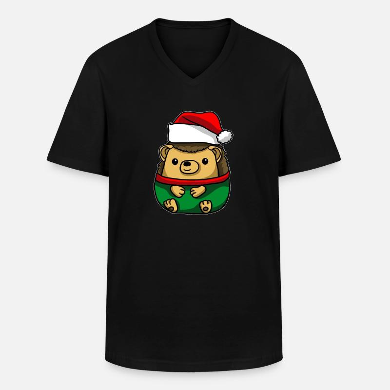 Igel mit Weihnachtsmütze Weihnachtskostüm - Männer-T-Shirt mit V-Ausschnitt - Schwarz