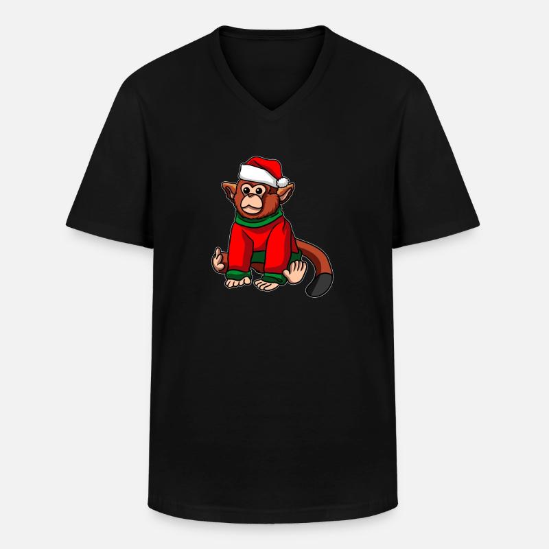 Affe mit Weihnachtsmütze Weihnachtskostüm - Männer-T-Shirt mit V-Ausschnitt - Schwarz