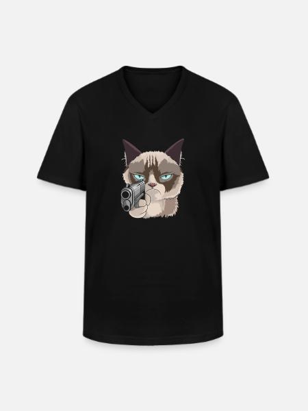 Cat with pistol - Men's V-Neck T-Shirt - black