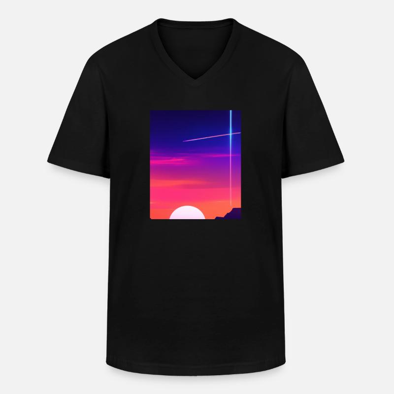 Vaporwave Sun Synthwave Sunset - T-shirt col V Homme - noir