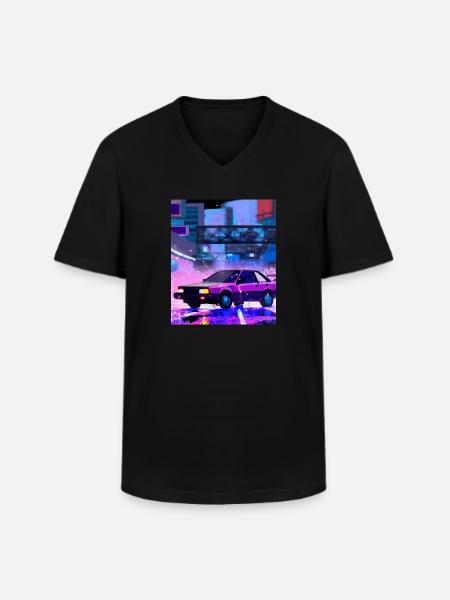 Vaporwave Aesthetic Synthwave Car - Men's V-Neck T-Shirt - black