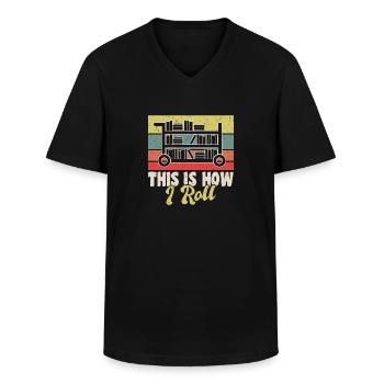 Voici comment je roule la bibliothèque de chemises - T-shirt col V Homme - noir - Devant - AI Model Male 178 dark (178cm)