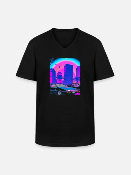 Vaporwave Aesthetic Synthwave City - Men's V-Neck T-Shirt - black