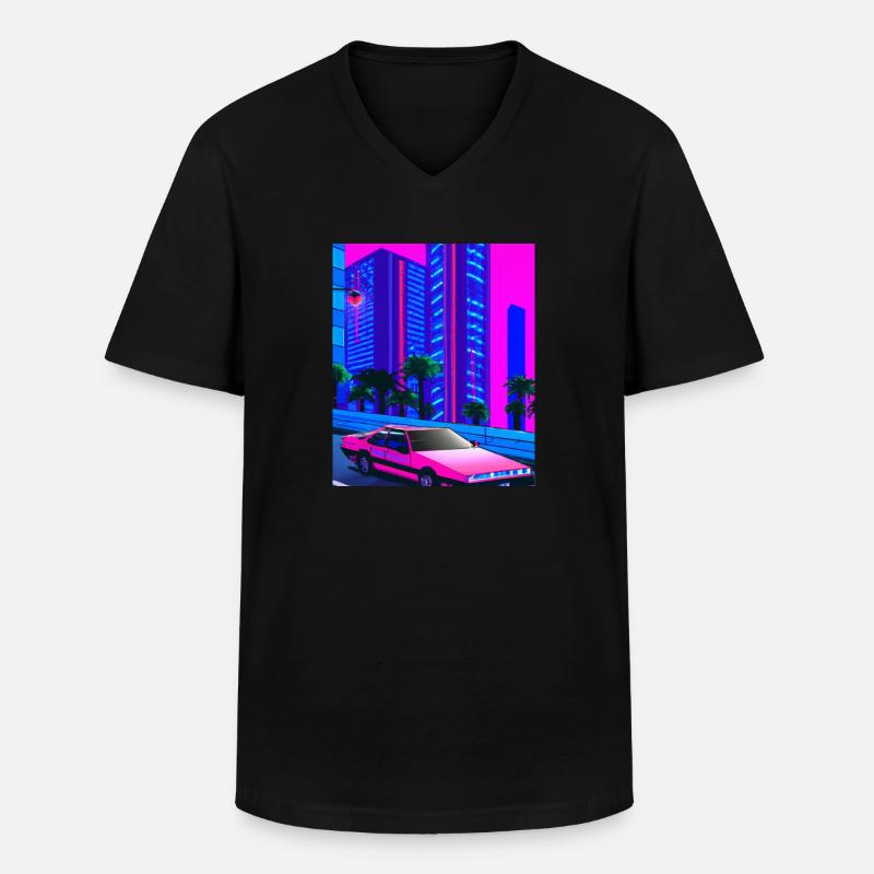 Vaporwave Aesthetic Synthwave City - Männer-T-Shirt mit V-Ausschnitt - Schwarz