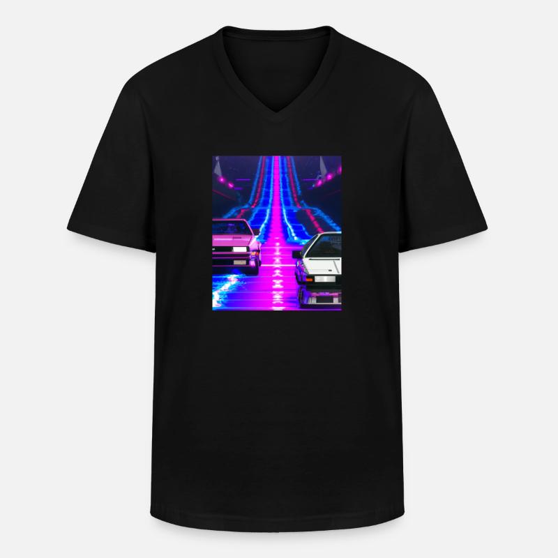 Vaporwave Aesthetic Synthwave Car - Männer-T-Shirt mit V-Ausschnitt - Schwarz