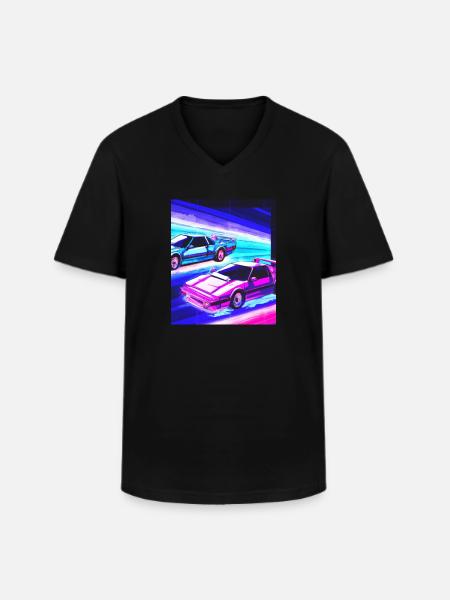 Vaporwave Aesthetic Synthwave Car - Men's V-Neck T-Shirt - black