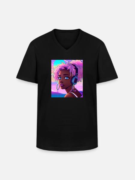 Pastel Aesthetic Cute Anime Girl - Men's V-Neck T-Shirt - black