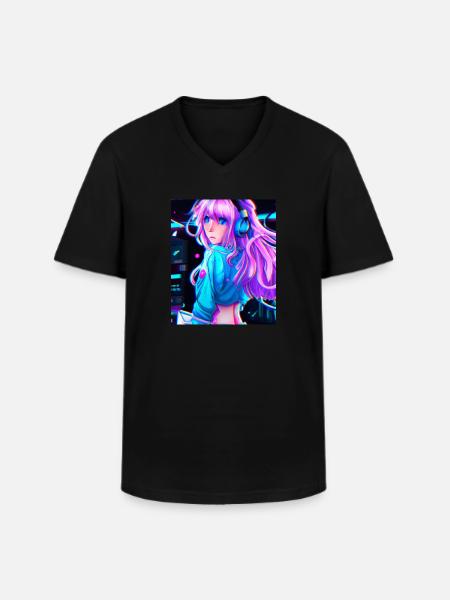 Pastel Esthétique Mignonne Anime Fille - T-shirt col V Homme - noir