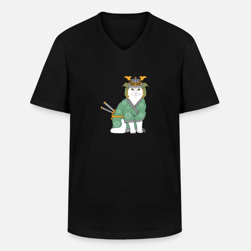 Neko Samurai Funny - Männer-T-Shirt mit V-Ausschnitt - Schwarz