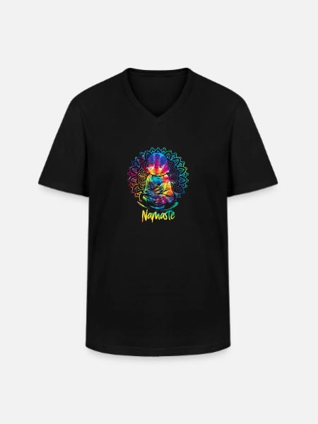 Namaste Zen Yoga Médite - T-shirt col V Homme - noir