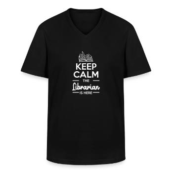 Restez calme Le bibliothécaire est là - T-shirt col V Homme - noir - Devant - AI Model Male 178 dark (178cm)