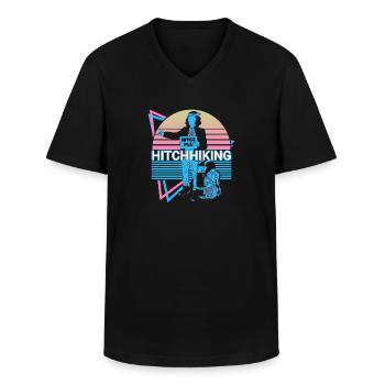 Hitchhiking by hitchhiking retro hitchhiking - Men's V-Neck T-Shirt - black - Front - AI Model Male 178 dark (178cm)