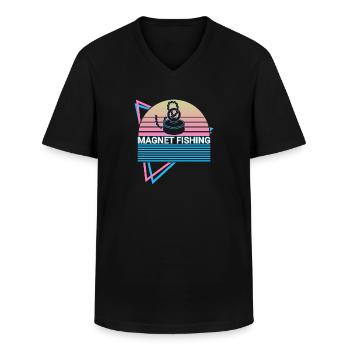 Magnet Fishing Rétro - T-shirt col V Homme - noir - Devant - AI Model Male 178 dark (178cm)