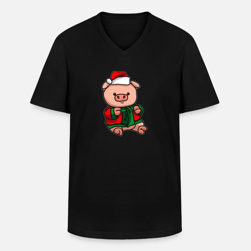 Cochon avec pull de Noël - T-shirt col V Homme - noir