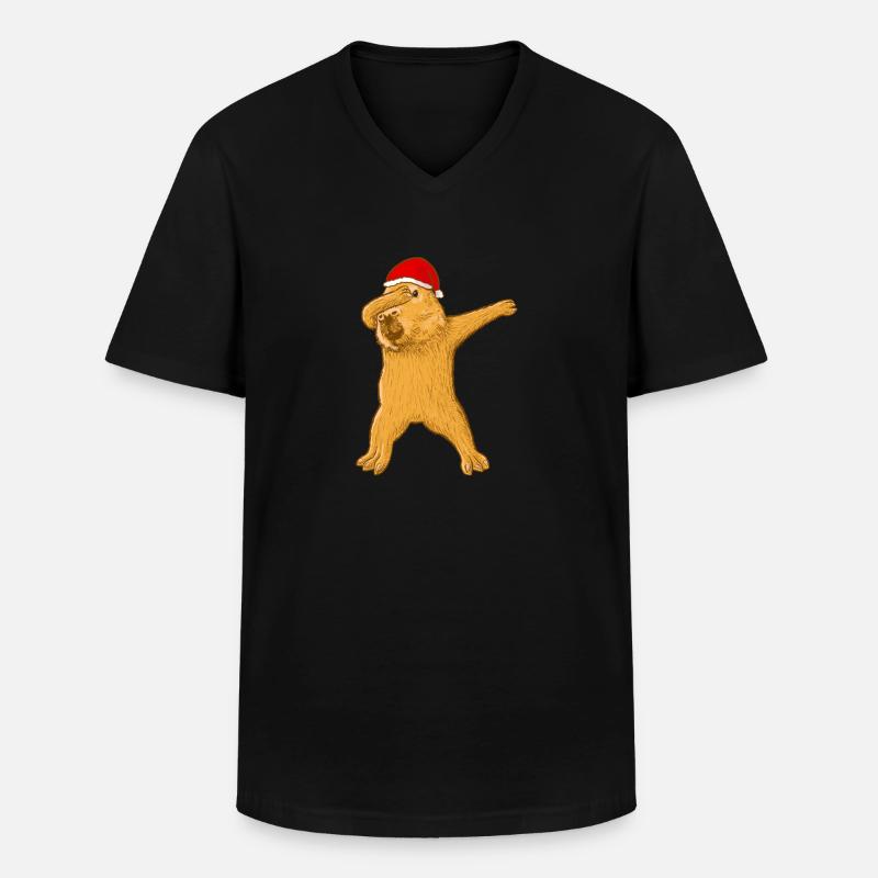 Capybara Weihnachten - Männer-T-Shirt mit V-Ausschnitt - Schwarz