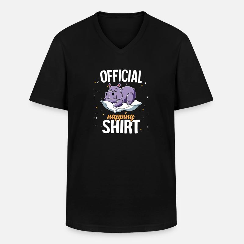 Sleeping Hippo Official Napping - T-shirt col V Homme - noir
