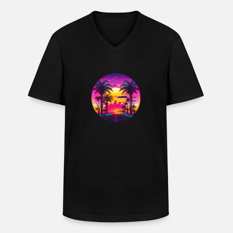 Retrowave Synthwave 80s Design - Männer-T-Shirt mit V-Ausschnitt - Schwarz