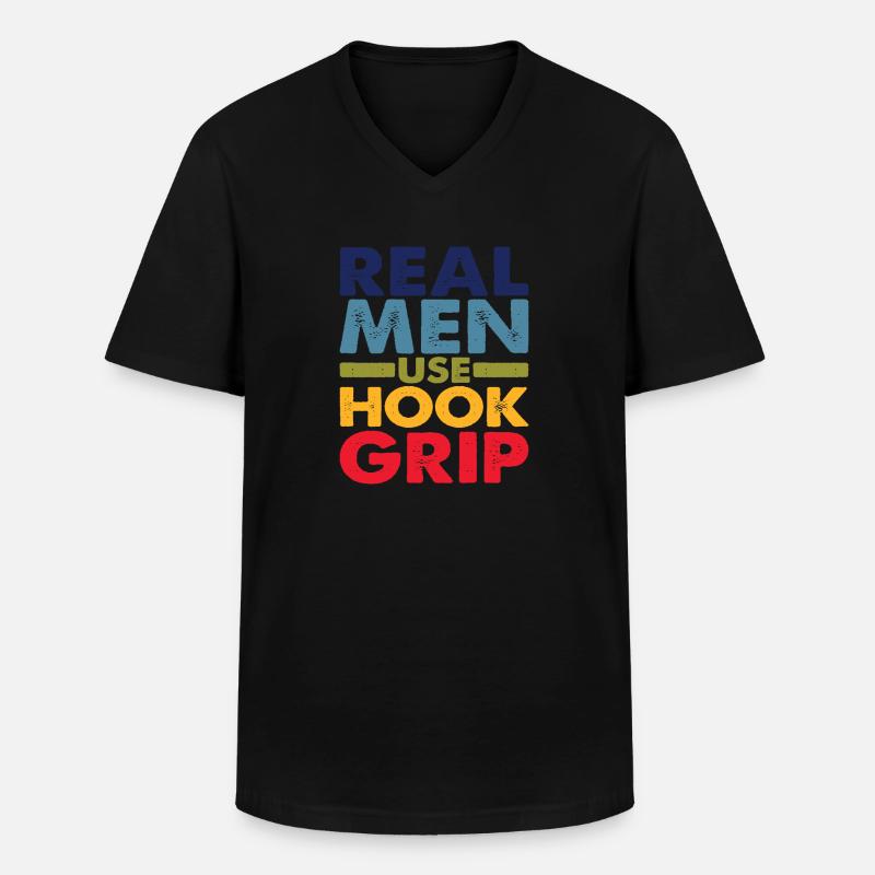 Real Men Use Hook Grip - Männer-T-Shirt mit V-Ausschnitt - Schwarz