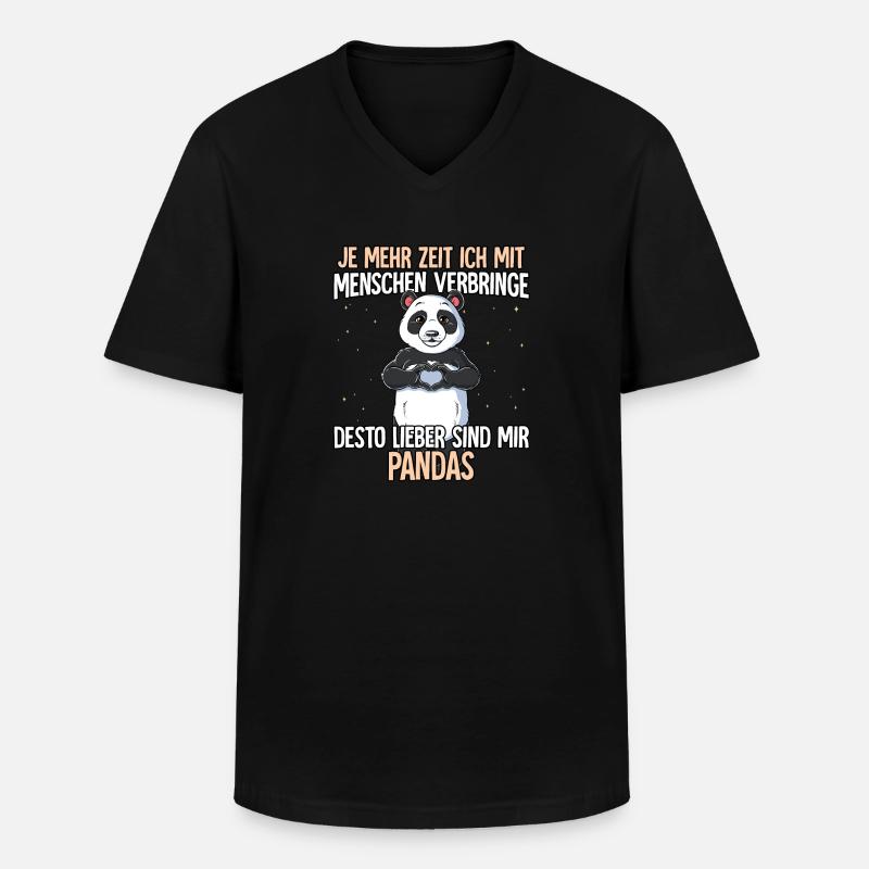 Panda - Männer-T-Shirt mit V-Ausschnitt - Schwarz