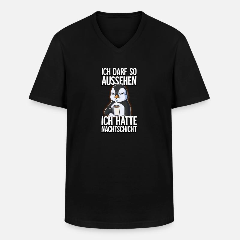 Ich Hatte Nachtschicht Kaffee Pinguin - Männer-T-Shirt mit V-Ausschnitt - Schwarz