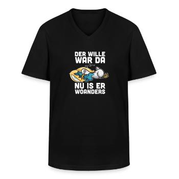 Der Wille War Da Nu Is Er Woanders - Männer-T-Shirt mit V-Ausschnitt - Schwarz - Vorne - AI Model Male 178 dark (178cm)