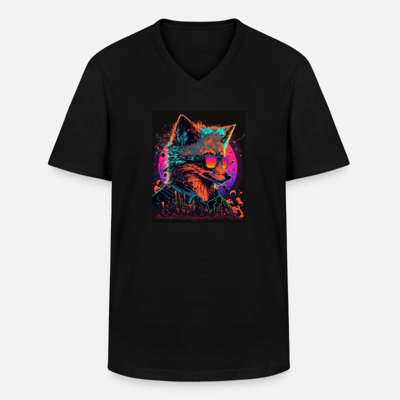 Retro Futuristic Synthwave Fox - Männer-T-Shirt mit V-Ausschnitt - Schwarz