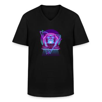 Vaporwave Hedgehog DJ Pult Hedgehog - Männer-T-Shirt mit V-Ausschnitt - Schwarz - Vorne - AI Model Male 178 dark (178cm)
