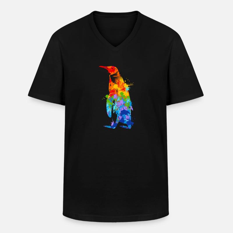 Pinguin Splash Art Arktis Eis - Männer-T-Shirt mit V-Ausschnitt - Schwarz
