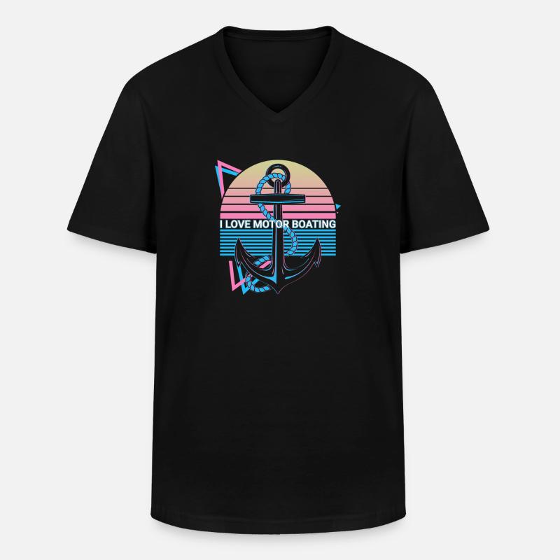 Bootfahren Retro - Männer-T-Shirt mit V-Ausschnitt - Schwarz