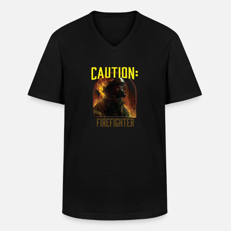 Caution Firefighter Fire Rescue Fireman - Men's V-Neck T-Shirt - black