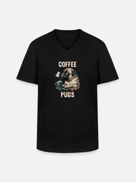 Coffee & Pugs - Männer-T-Shirt mit V-Ausschnitt - Schwarz