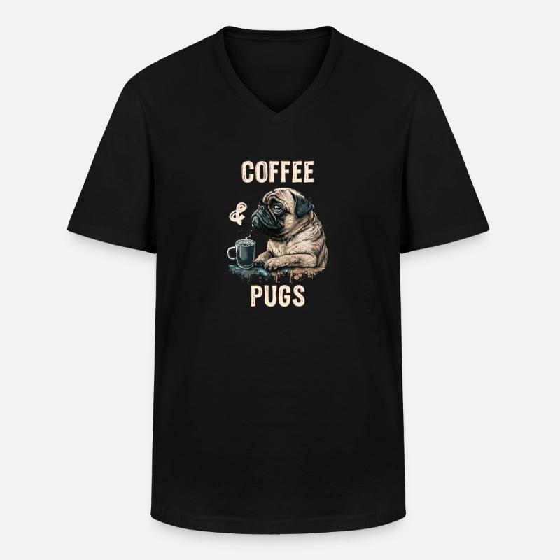 Coffee & Pugs - Männer-T-Shirt mit V-Ausschnitt - Schwarz