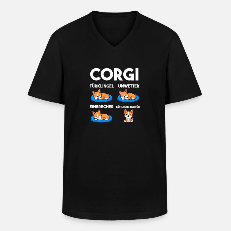 Hund Corgi - Männer-T-Shirt mit V-Ausschnitt - Schwarz