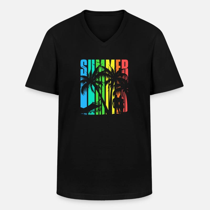 SUMMER Theme colourful Beach - Männer-T-Shirt mit V-Ausschnitt - Schwarz