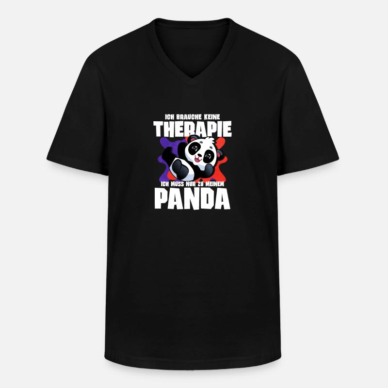 Panda - Männer-T-Shirt mit V-Ausschnitt - Schwarz