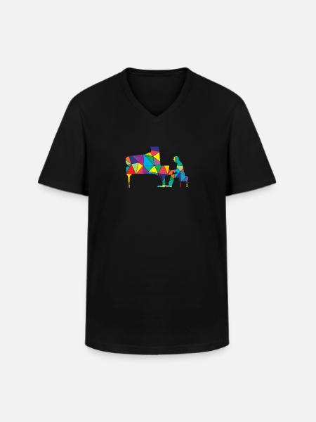 Piano Polygone Funny Piano - T-shirt col V Homme - noir