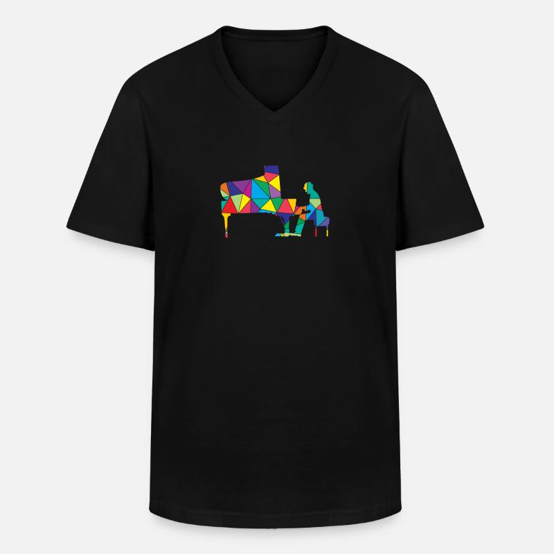 Klavier Polygon Lustiges Piano - Männer-T-Shirt mit V-Ausschnitt - Schwarz