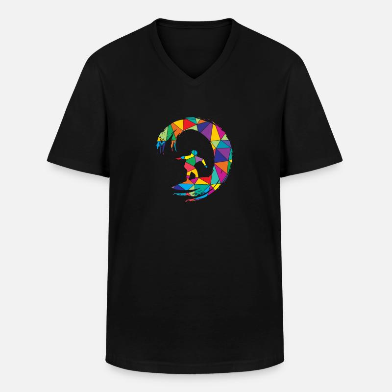 Low Poly Surfer Polygon Surfen - Männer-T-Shirt mit V-Ausschnitt - Schwarz