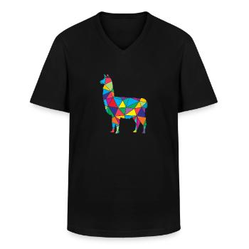 Lama Polygon Low Poly Animal - Men's V-Neck T-Shirt - black - Front - AI Model Male 178 dark (178cm)