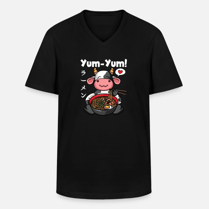 Yum Yum Giappone Anime Ramen Noodle Mucca - Maglietta da uomo classica con scollo a V - nero